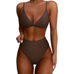 image:imageSUUKSESS Women High Waisted High Cut Bikini Set Sexy Triangle Two Piece Swimsuits127 Deep Brown
