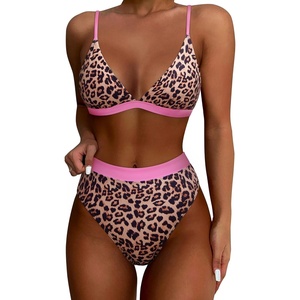 image:imageSUUKSESS Women High Waisted High Cut Bikini Set Sexy Triangle Two Piece Swimsuits127 Leopard Pink