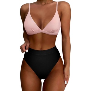 image:imageSUUKSESS Women High Waisted High Cut Bikini Set Sexy Triangle Two Piece Swimsuits127 Pink Black