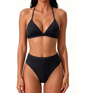 image:imageSUUKSESS Women High Waisted High Cut Bikini Set Sexy Triangle Two Piece SwimsuitsBlack
