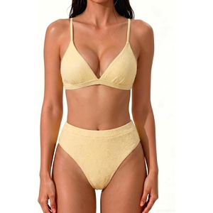image:imageSUUKSESS Women High Waisted High Cut Bikini Set Sexy Triangle Two Piece SwimsuitsPale Yellow