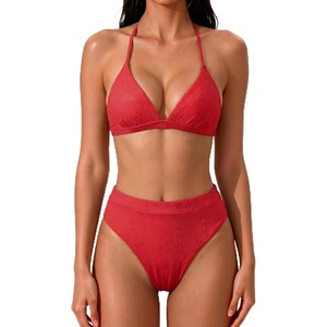 image:imageSUUKSESS Women High Waisted High Cut Bikini Set Sexy Triangle Two Piece SwimsuitsRed