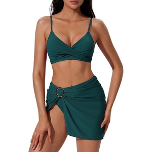 image:imageSUUKSESS Women Twist High Waisted Bikini Set Metal Cover Up 3 Piece Swimsuits206 Upgrade Peacock Blue