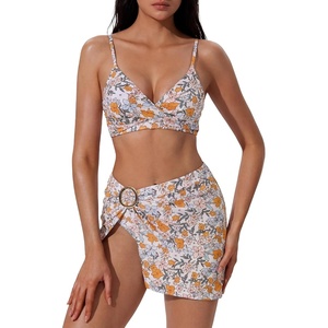 image:imageSUUKSESS Women Twist High Waisted Bikini Set Metal Cover Up 3 Piece Swimsuits206 Yellow Floral