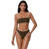image:imageSUUKSESS Women Bandeau High Waisted Bikini Set Cheeky High Cut 2 Piece Swimsuits198 Beige Brown