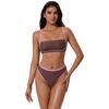 image:imageSUUKSESS Women Bandeau High Waisted Bikini Set Cheeky High Cut 2 Piece Swimsuits198 Brown Polka Dots