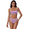 image:imageSUUKSESS Women Bandeau High Waisted Bikini Set Cheeky High Cut 2 Piece Swimsuits198 Purple Plaid