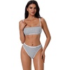image:imageSUUKSESS Women Bandeau High Waisted Bikini Set Cheeky High Cut 2 Piece Swimsuits198 White Black Striped