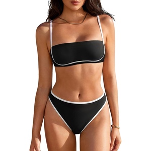 image:imageSUUKSESS Women Bandeau High Waisted Bikini Set Cheeky High Cut 2 Piece Swimsuits198 Black White