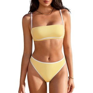 image:imageSUUKSESS Women Bandeau High Waisted Bikini Set Cheeky High Cut 2 Piece Swimsuits198 Light Yellow