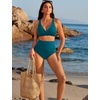 image:imageSUUKSESS Women 2 Piece Bikini Set High Waisted Tummy Control SwimsuitsPeacock Blue