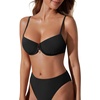 image:imageSUUKSESS Women High Waisted Underwire Bikini Set Cheeky High Cut 2 Piece Swimsuit216 Black