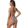image:imageSUUKSESS Women High Waisted Underwire Bikini Set Cheeky High Cut 2 Piece Swimsuit216 Brown Color Block