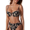 image:imageSUUKSESS Women High Waisted Underwire Bikini Set Cheeky High Cut 2 Piece Swimsuit216 Vintage Floral Black