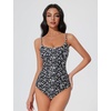 image:imageSUUKSESS Women One Piece Tummy Control Swimsuit Crisscross Backless Bathing SuitBlack Floral