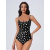image:imageSUUKSESS Women One Piece Tummy Control Swimsuit Crisscross Backless Bathing SuitBlack White Polka Dots