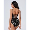 image:imageSUUKSESS Women One Piece Tummy Control Swimsuit Crisscross Backless Bathing SuitBlack White Polka Dots