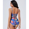 image:imageSUUKSESS Women One Piece Tummy Control Swimsuit Crisscross Backless Bathing SuitBlue Pattern
