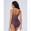 image:imageSUUKSESS Women One Piece Tummy Control Swimsuit Crisscross Backless Bathing SuitBrownPink Polka Dots