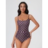 image:imageSUUKSESS Women One Piece Tummy Control Swimsuit Crisscross Backless Bathing SuitBrownPink Polka Dots