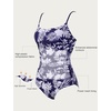 image:imageSUUKSESS Women One Piece Tummy Control Swimsuit Crisscross Backless Bathing SuitDeep Blue Floral