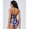 image:imageSUUKSESS Women One Piece Tummy Control Swimsuit Crisscross Backless Bathing SuitDeep Blue Floral