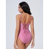 image:imageSUUKSESS Women One Piece Tummy Control Swimsuit Crisscross Backless Bathing SuitRed Gingham