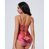 image:imageSUUKSESS Women One Piece Tummy Control Swimsuit Crisscross Backless Bathing SuitRed Pattern