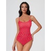 image:imageSUUKSESS Women One Piece Tummy Control Swimsuit Crisscross Backless Bathing SuitRed Polka Dot