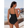 image:imageSUUKSESS Women Retro One Piece Swimsuit Metal Tummy Control V Neck Bathing Suit167 Army Green Black