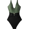 image:imageSUUKSESS Women Retro One Piece Swimsuit Metal Tummy Control V Neck Bathing Suit167 Army Green Black
