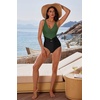 image:imageSUUKSESS Women Retro One Piece Swimsuit Metal Tummy Control V Neck Bathing Suit167 Army Green Black
