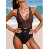 image:imageSUUKSESS Women Retro One Piece Swimsuit Metal Tummy Control V Neck Bathing Suit167 Brown Black