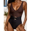image:imageSUUKSESS Women Retro One Piece Swimsuit Metal Tummy Control V Neck Bathing Suit167 Brown Black