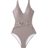 image:imageSUUKSESS Women Retro One Piece Swimsuit Metal Tummy Control V Neck Bathing Suit167 Brown Black Color Block