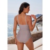 image:imageSUUKSESS Women Retro One Piece Swimsuit Metal Tummy Control V Neck Bathing Suit167 Brown Black Color Block
