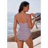 image:imageSUUKSESS Women Retro One Piece Swimsuit Metal Tummy Control V Neck Bathing Suit167 Brown Floral
