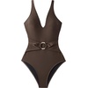 image:imageSUUKSESS Women Retro One Piece Swimsuit Metal Tummy Control V Neck Bathing Suit167 Deep Brown