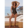 image:imageSUUKSESS Women Retro One Piece Swimsuit Metal Tummy Control V Neck Bathing Suit167 Deep Brown