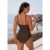 image:imageSUUKSESS Women Retro One Piece Swimsuit Metal Tummy Control V Neck Bathing Suit167 Deep Brown