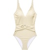 image:imageSUUKSESS Women Retro One Piece Swimsuit Metal Tummy Control V Neck Bathing Suit167 Gold White Color Block
