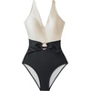 image:imageSUUKSESS Women Retro One Piece Swimsuit Metal Tummy Control V Neck Bathing Suit167 White Black