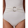 image:imageSUUKSESS Women Retro One Piece Swimsuit Metal Tummy Control V Neck Bathing Suit211 Metallic Beige White
