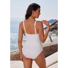 image:imageSUUKSESS Women Retro One Piece Swimsuit Metal Tummy Control V Neck Bathing Suit211 Metallic Beige White