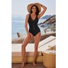 image:imageSUUKSESS Women Retro One Piece Swimsuit Metal Tummy Control V Neck Bathing Suit211 Metallic Black