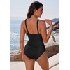 image:imageSUUKSESS Women Retro One Piece Swimsuit Metal Tummy Control V Neck Bathing Suit211 Metallic Black