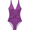 image:imageSUUKSESS Women Retro One Piece Swimsuit Metal Tummy Control V Neck Bathing Suit211 Metallic Deep Purple