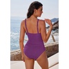 image:imageSUUKSESS Women Retro One Piece Swimsuit Metal Tummy Control V Neck Bathing Suit211 Metallic Deep Purple
