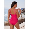 image:imageSUUKSESS Women Retro One Piece Swimsuit Metal Tummy Control V Neck Bathing Suit211 Metallic Hot Pink