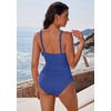 image:imageSUUKSESS Women Retro One Piece Swimsuit Metal Tummy Control V Neck Bathing Suit211 Metallic Royal Blue